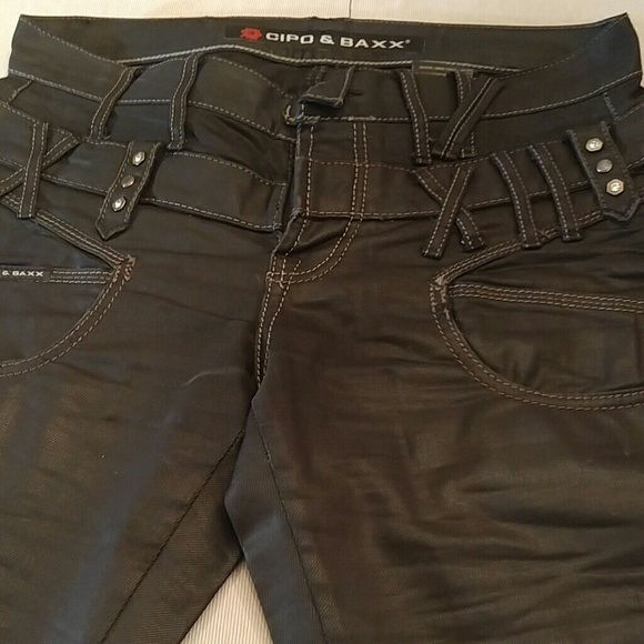 Black European double waisted designer denim - Picture 3 of 8